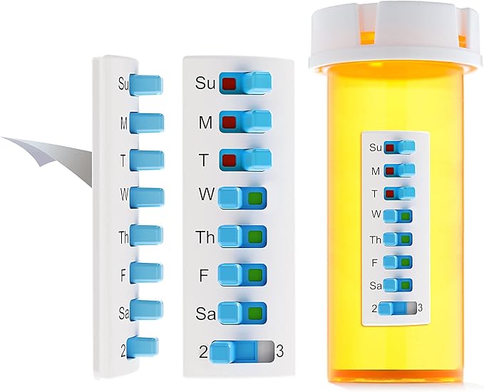 Pill Reminder 5Pack,Pill Tracker(Slide left to right),Reusable Medication Tracker on bottle,Easy to use Medicine Reminder,3 times a day 7 days a week Convenient Medicine Reminder For Home