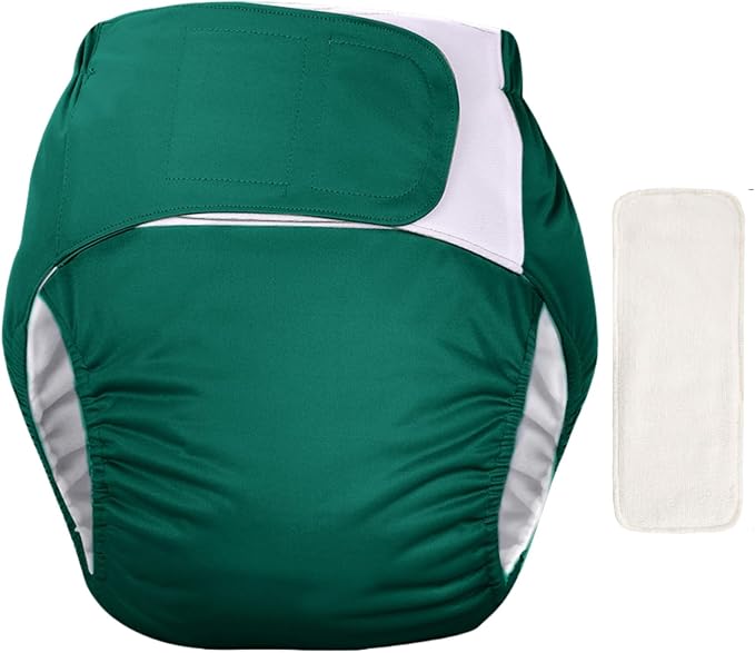WEEOATAR Unisex Reusable Adult Cloth Diaper,Washable Swim Nappies,Adjustable Incontinence Pocket Diaper with Magic Stickers,Protective Underwear for Seniors,Disability,Postpartum(Green) One Size