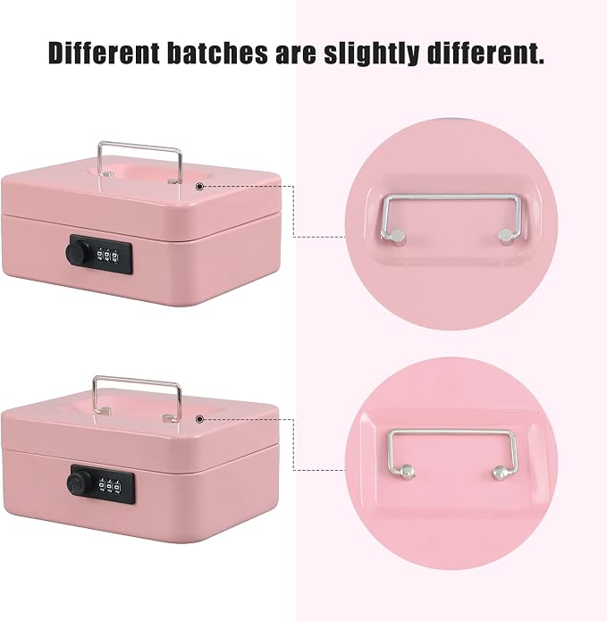 xydled Steel Cash Box Safe with Combination Lock,Money Safe Box with Removable Coin Tray,Medium,7.87"x 6.30"x 3.54",Pink