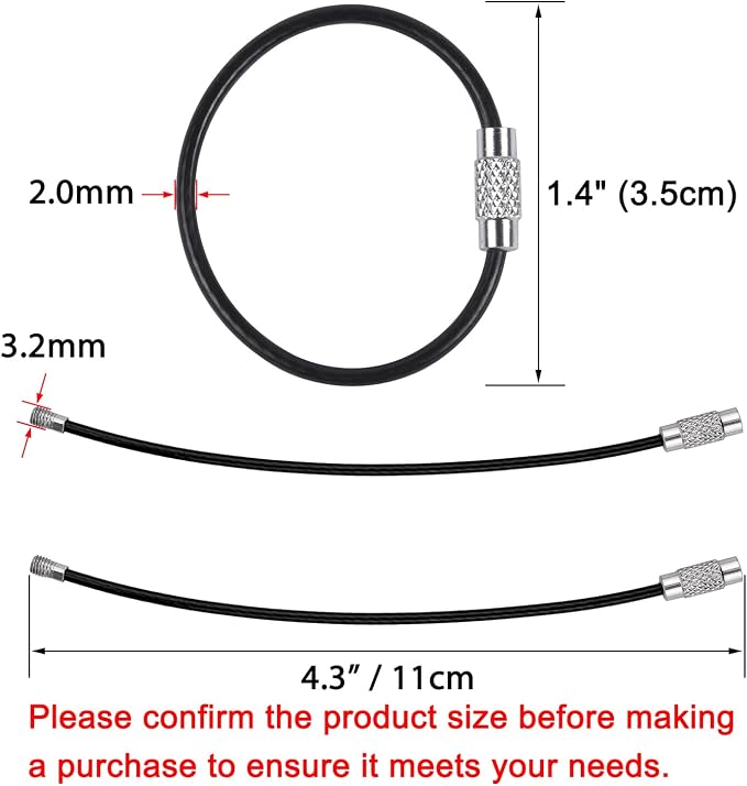 Wisdompro Wire Keychain Cable, 4.3/6.3 Inch Stainless Steel Wire Keyrings | Heavy Duty Wire Key Rings Metal Wire Cable Key Chain Loop for Luggage Tags, Keys, Crafts and ID Tags