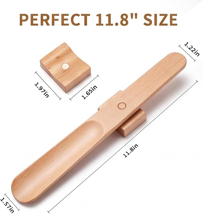 Shoe Horn Long Handle for Seniors Men Women 11.8" Magnetic Base Wall Mounted | Shoe Helper Wooden Horn Long Handle Wall Mounted Boot Horn for Seniors Men Women Pregnancy Kids Without Bending,Gift Idea