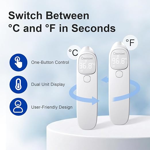 Berrcom 2-in-1 Infrared Forehead Ear Thermometer Medical All Ages | 1s fast reading digital thermometer with LED display & auto shut off, magnetic probe design for forehead and ear use