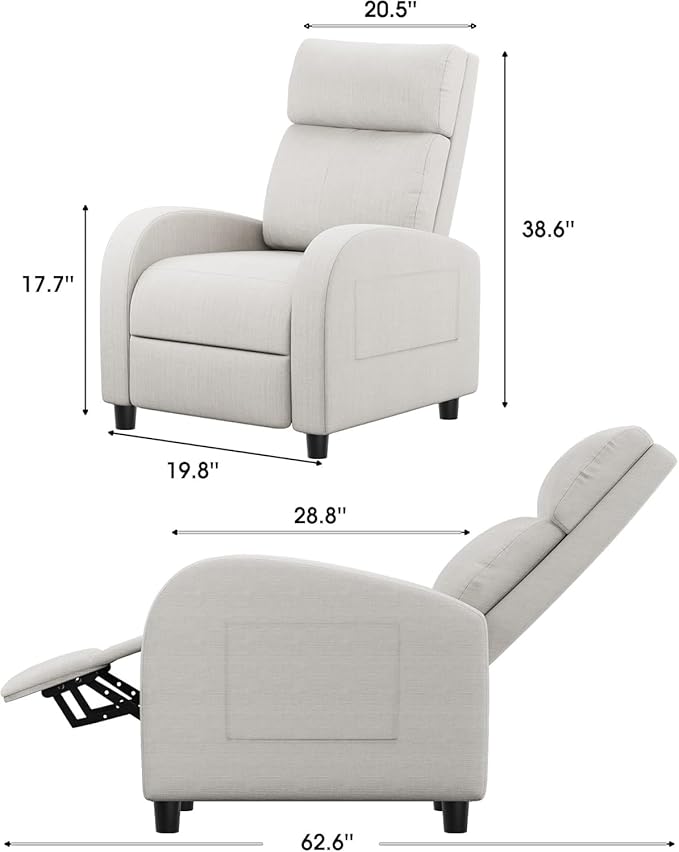 Homall Recliner Chair, Recliner Sofa Fabric for Adults, Beige Recliners | Home Theater Seating with Lumbar Support, Reclining Sofa Chair for Living Room