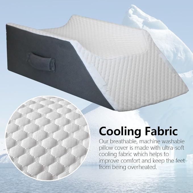 BlissfulNest Leg Elevation Pillow Leg Wedge Pillow for Legs/Knee/Ankle Post Surgery Leg Elevating Pillow for After Surgery Recovery Wider Longer Memory Foam Cooling Fabric