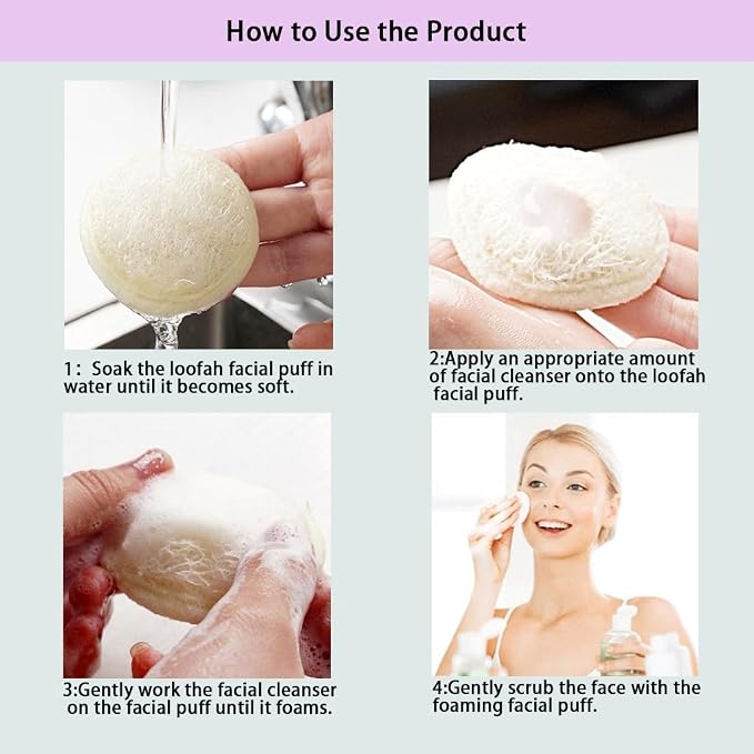 Natural Loofah face Scrubber Pads, 6 Pack | Loofah Facial Pads,Biodegradable，Exfoliator，with Hanging Loop
