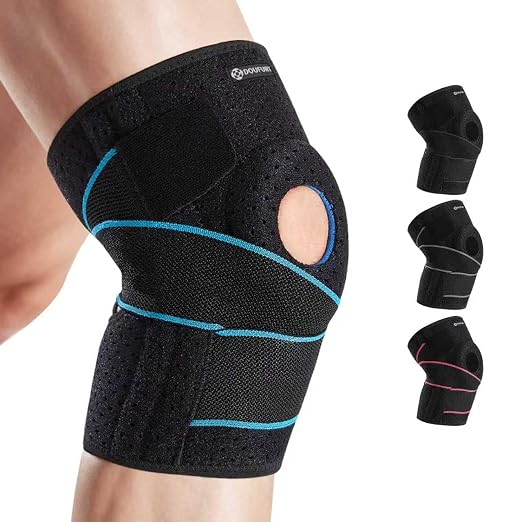 DOUFURT Knee Brace for Men & Women, Side Stabilizers & Patella Gel Pads | Plus Size Adjustable Knee Brace Support Relieves Meniscus Tears, Knee Pain, Arthritis, ACL/MCL Recovery, Daily Activities