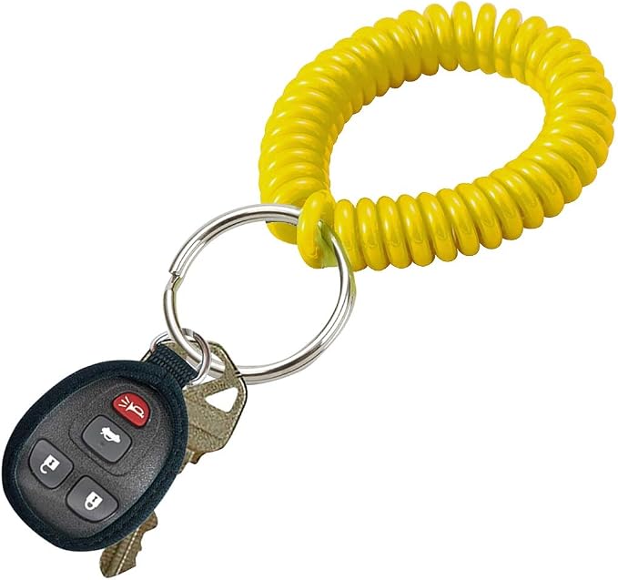 Lucky Line 2” Spiral Wrist Coil with Steel Key Ring, Flexible Wrist Band Key Chain Bracelet, Stretches To 12” Yellow, 10 Pack (41080)