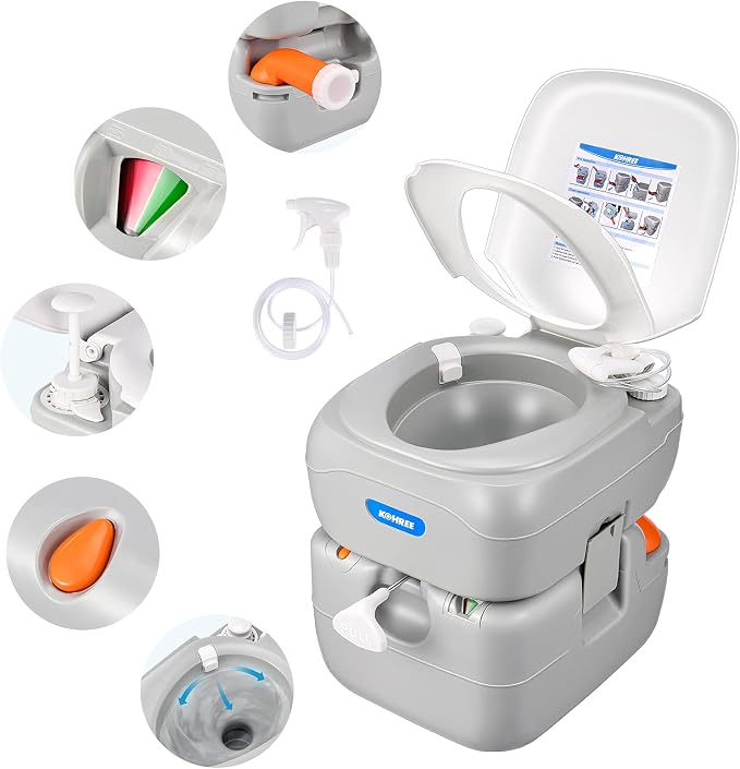 Kohree Portable RV Toilet, Large Camping Toilet Porta Potty, 5.8 Gallon | Detachable Waste Tank, Leak-Proof Toilet with Level Indicator for Adults Home Use, RV Travel, Boat, Trips Indoor Outdoor Use