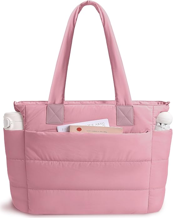 Puffer Tote Bag for Women Quilted Nurse Bag Lightweight Work Bag for Teacher Travel Handbag with Multiple Pockets