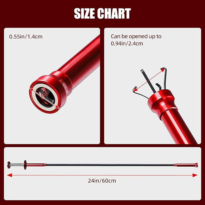 Flexible Grabber Tool, Magnetic 4-Claw Gripper (24", Red) | Mechanic Pickup Tool with Spring-Loaded Handle; for Automotive, Engine Bay, Bathroom, Kitchen, Sewers, Drain, Small Spaces