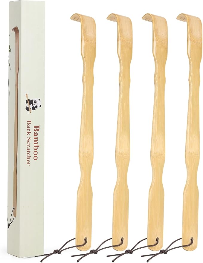YIMICOO Wooden Bamboo Back Scratcher, 17 Inch Long Handle Back Scratchers for Adults Men Women, with Beautiful Gift Packaging (4 Pack)