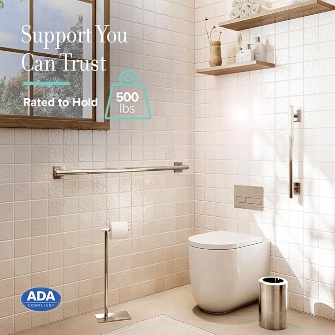 Gatco 958 Elevate, Grab Bar, 42”, Satin Nickel/ADA Compliant Safety Grab Bar for Bathroom