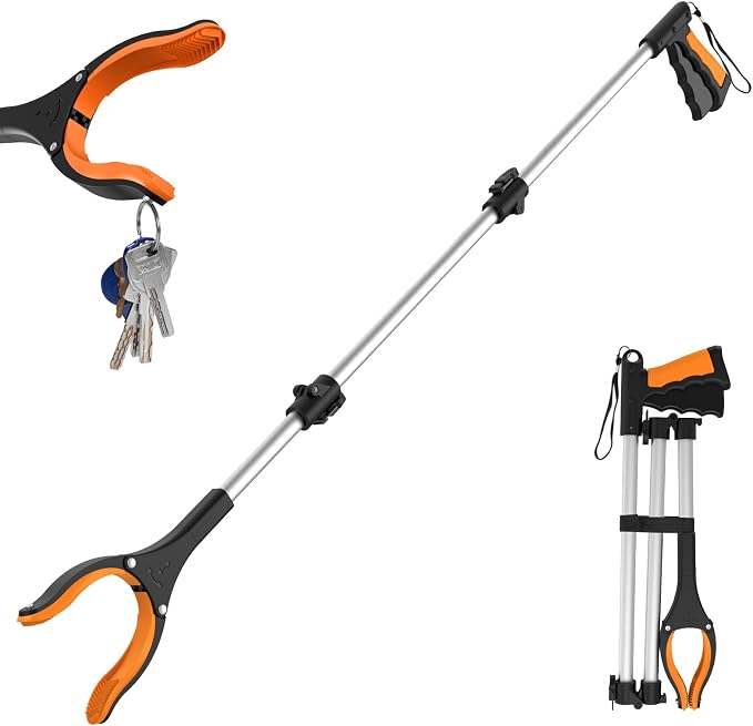 43" Extra Long Grabber Tool, Foldable Grabbers for Elderly Grab It Reaching Tool with Rotating Jaw +Magnets, 4" Wide Claw Opening Reacher Grabber Pickup Tool, Grabber Reacher Tool Heavy Duty | Rotating Jaw+Magnets, Mobility Aid Reaching Tool for Senior...