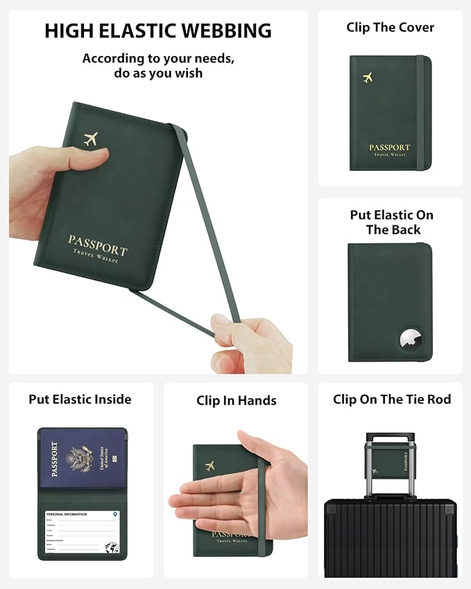 Stouchi AirTag Passport Holder – Slim RFID Travel Wallet | Ultra-slim, Waterproof PU Leather, 5 Card Slots, RFID Blocking, AirTag Slot – Perfect for US Passports