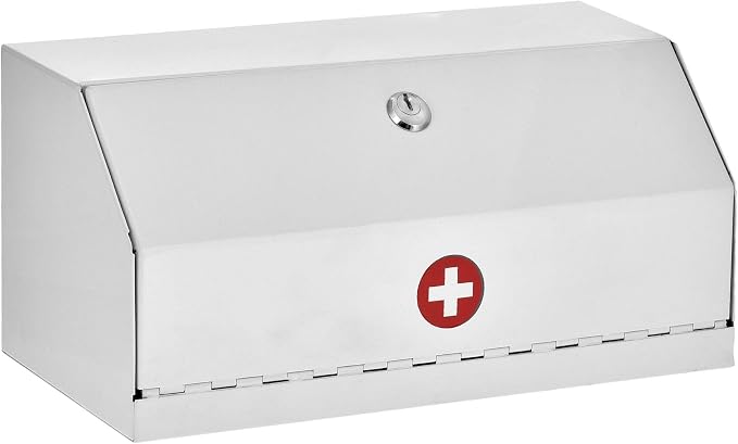AdirMed Locking Medicine Box, First Aid Steel Lock Box for Medication, Small Wall Mounted Medicine Lock Box with Key, 6"D x 12.25"W x 5.9"H
