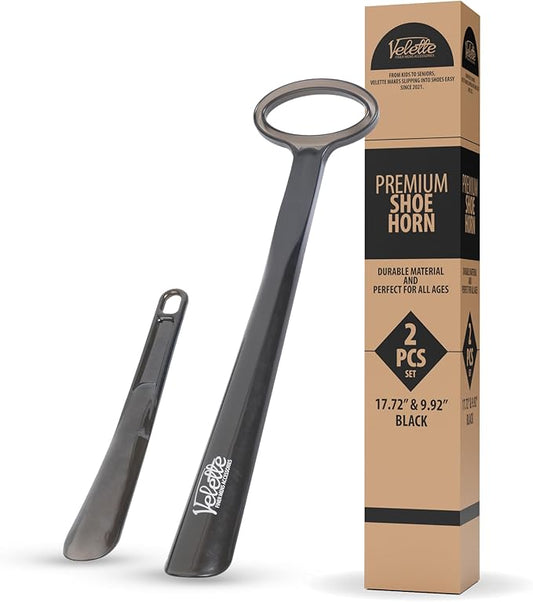 Velette 2 Pack Plastic Shoes Horns - 17.7" Extra Long Shoe Horn for Seniors, Shoe Horn Long Handle for Seniors - 10" Travel Shoes Horns for Men, Women & Kids - Shoehorn Long-Handle, Gifts for Elders