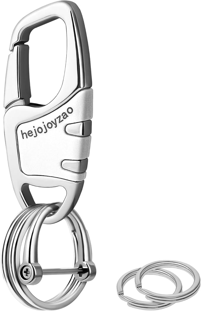 Keychain Carabiner Clip,Heavy Duty Belt Loop Car Key Ring Holder | Durable metal build, mens EDC accessory, 4 key rings, secure locking D-ring, fits belt loops, holds home, car key fobs