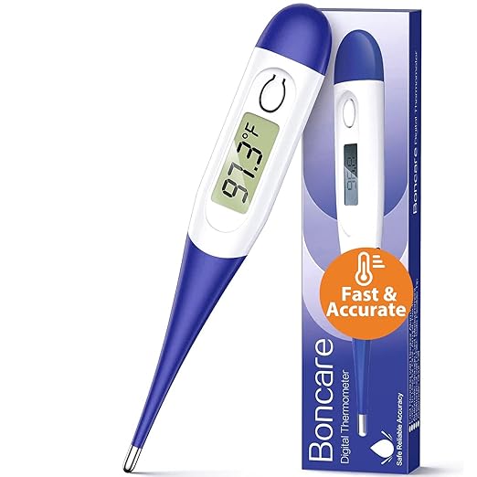 Boncare Digital Thermometer for Adults, Kids & Babies, Dark Blue | Accurate & Safe Oral and Rectal Thermometer with 10-Second Reading and Fever Alarm