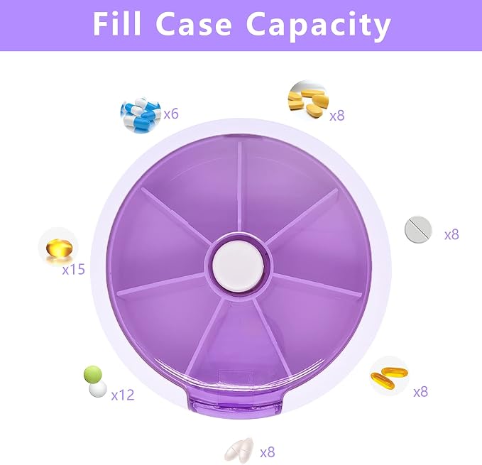Pill Cases Weekly INVODA Pill Organizer 7 Day 3 Times Medicine Pill Dispenser Push Button Rotate Pill Planner with 7 Compartments