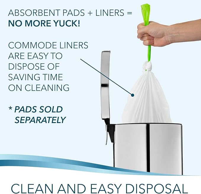 Disposable Bedside Commode Liners for Adult Portable Toilet Chair Seat Bucket and Bedpan | Value Pack of 96 Waste Bags | Universal Fit Liners for Home Medical Care