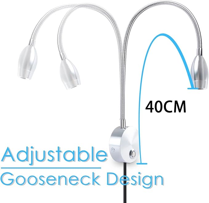 Adust Reading Lights for Books in Bed, Bedside Reading Lamp, 3W LED Dimmable Wall Mount Lamp, Adjustable Colour