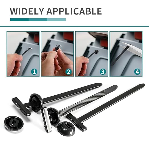 Nylon Universal Cable Tie Buckle, Zipper Clips for Cars, T Style Zip Ties Button Fixion Tools, Automotive Plastic Rivet Push Pin, Auto Body Parts Trim, Bumper Retainer Fender Liner (Black 100PCS)