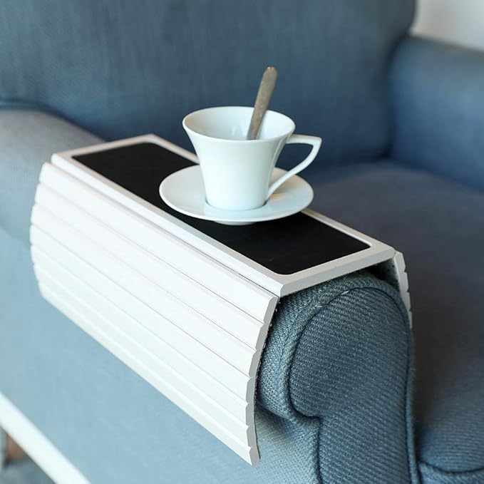 GEHE Couch Arm Tray Table, Flexible/Foldable Sofa Armrest Tray, Couch Armrest Table Cup Holder Great for Drinks Snacks Remote Control, Portable Side Table and Anti-Slip Bottom