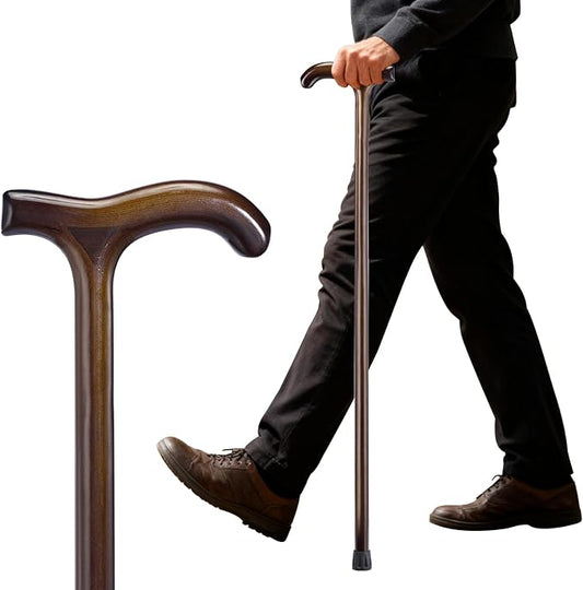 Wooden Walking Cane for Men & Women – 36 Inch Wood Cane with Stable Tip, Ergonomic Mobility Aid for Seniors, Comfortable Grip - Supportive Mobility Aid for Seniors