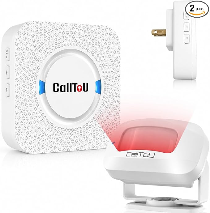 Bed Alarm for Elderly Care with 1 Motion Sensor and Plug-in Receiver, Caregiver Pager for Seniors with Chime and Flashing Light, Bed Exit Alert for Bedroom, Doorway and Hallway, No WiFi Needed