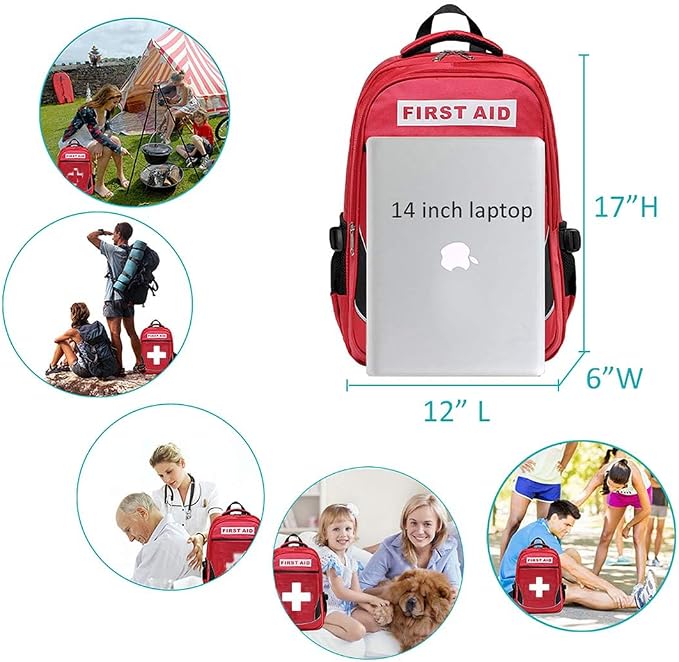 First Aid Bag Empty Red Emergency First Responder Trauma Multi-Pocket Traveling Field Trips Camping Essentials (Red, Pack of 3)