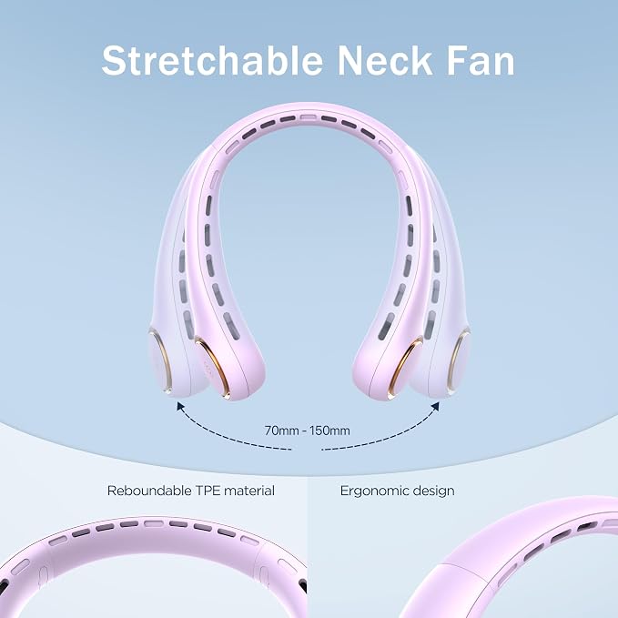 GULAKI Portable Neck Fan, Personal Fan with 4000mAh Battery, Rechargeable Neck Fan with 3 Speeds and 64 Cool Lights, Birthday Gifts for Men Women Mom Dad, Hands Free Cooling fan for Summer(Purple)