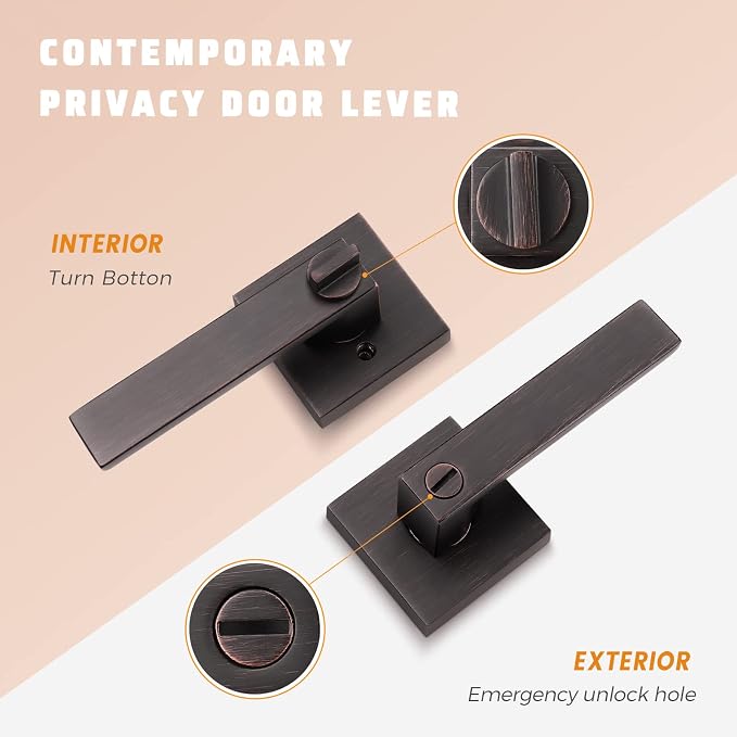 KNOBWELL Heavy Duty Privacy Bathroom Lever Lock Set for Interior Door, Bedroom Door Handle, Oil Rubbed Bronze Door Handle, Left or Right Handing 2.07 lb