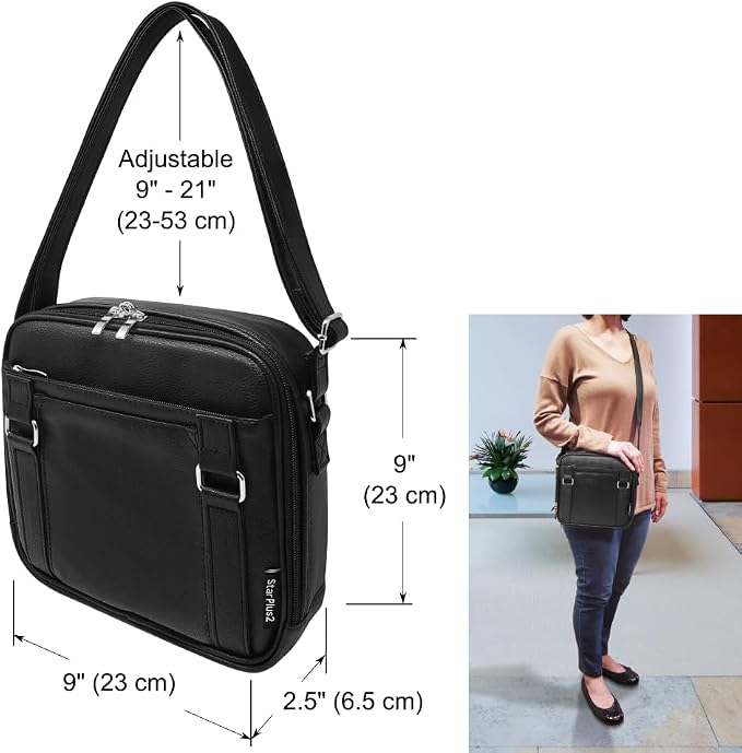 Medium 2-in-1 Pill Bottle Organizer, Crossbody Purse | Prescription bottle organizer with shoulder strap holds 8 pill bottles plus phone, wallet, keys, Black