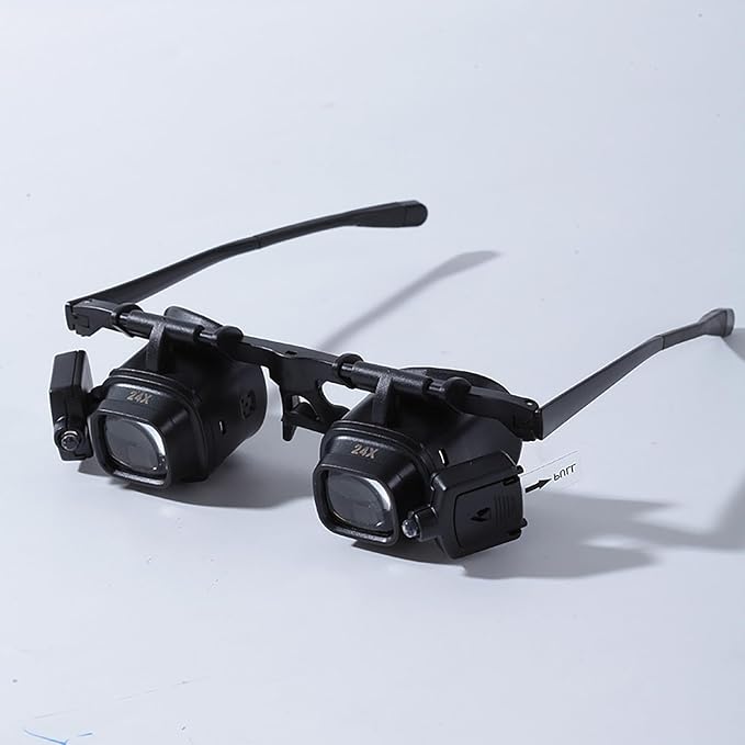 24X Headband Magnifying Glasses with 2 LED Lights, Hands-Free Head Mount Magnifier with 4 Sets of Interchangeable Lenses (2X, 6X, 10X, 24X) for Jewelry Loupe, Watch Repair, Crafting and Reading