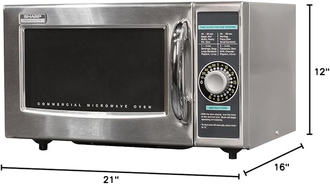 Sharp R-21LCFS Medium-Duty Commercial Microwave Oven with Dial Timer, Stainless Steel, 1000-Watts, 120-Volts