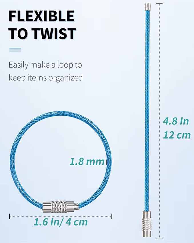 Uniclife 4 Inch Wire Keychain Cable Heavy Duty Stainless Steel Key Ring | Large Holder for Luggage Tag Keeper Travel, 1.8 mm Braided, 4.8 Inch Length, 1.6 Diameter, 80 lbs Hold, Corrosion Resistant