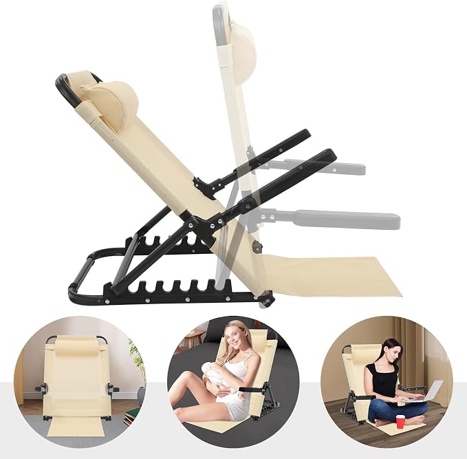 Lifting Bed Backrest, Oxford Cloth Backrest Chair 8 Gears Adjustable Armrest Sit up Back Rest for Read Watch TV Eat Khaki