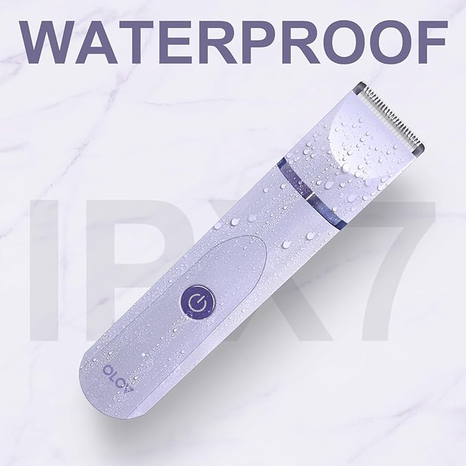 OLOV Electric Body Hair Trimmer - Groin Trimmer for Men - Bikini Trimmer Women - Wet/Dry Shaver Groomer, Replaceable Ceramic Blade Heads, USB Recharge Dock, Waterproof Hygiene Razor, Purple