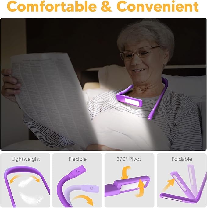 Neck Reading Lamp Purple Gifts For Women Book Lovers Knitting Crochet Accessories, Stocking Stuffers Christmas Birthday Present For Mom Wife Grandma Bible Readers Knitters Quilting Sewing Supplies