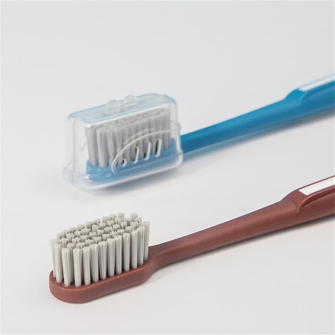 Adult Manual Hard-bristled Toothbrush with Cover, Wide Head Medium Size,for Cleaning Smoke Stain, Tartar, Coffee Stain, Tea Stain.【Hard Bristle Blue toothbrushes,5 Count (Pack of 1)】