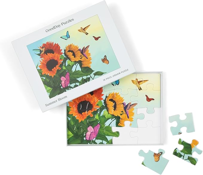 Large Piece Jigsaw Puzzle – Easy & Colorful, Dementia & Memory Activities for Seniors, Elderly Gifts, 16 Pieces, Summer Bloom