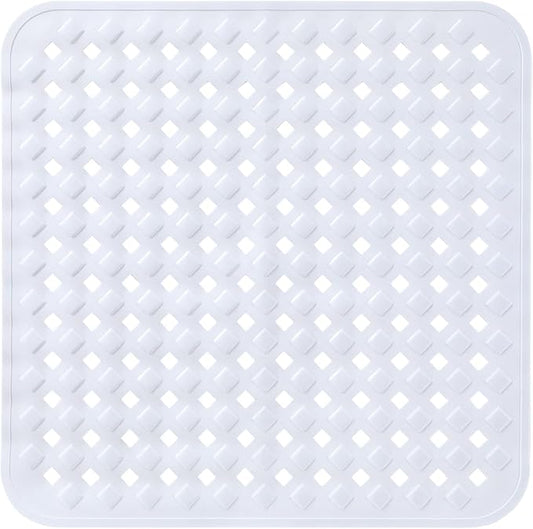 Yimobra Square Shower Mat Non Slip, Super Strong Suction Cups, 21"x21" Bath Tub Mat with Drain Holes, Machine Washable Fast Draining Bath Mats, Bathroom Essentials,White