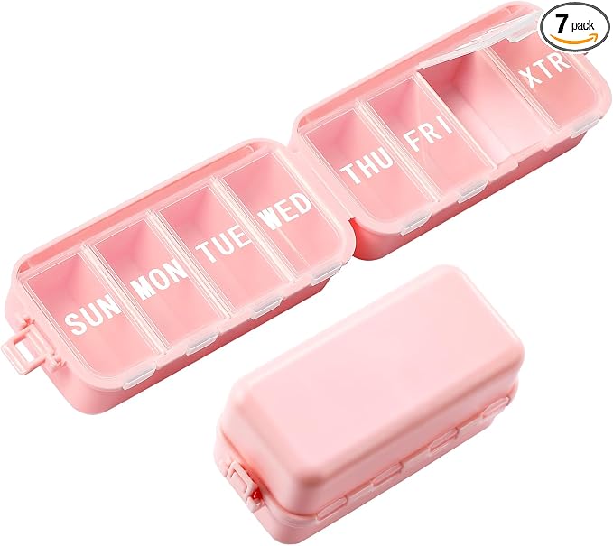 NEW Foldable Weekly Pill Organizer Large,Cute & Portable Pill Box 7 Day 1 Time a Day,8 Grids with Excess Space for Emergency Use,Daily Travel Pill Case Holder Dispenser for Vitamin,Supplement- Pink