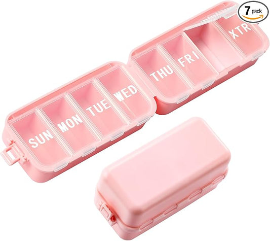 NEW Foldable Weekly Pill Organizer Large,Cute & Portable Pill Box 7 Day 1 Time a Day,8 Grids with Excess Space for Emergency Use,Daily Travel Pill Case Holder Dispenser for Vitamin,Supplement- Pink