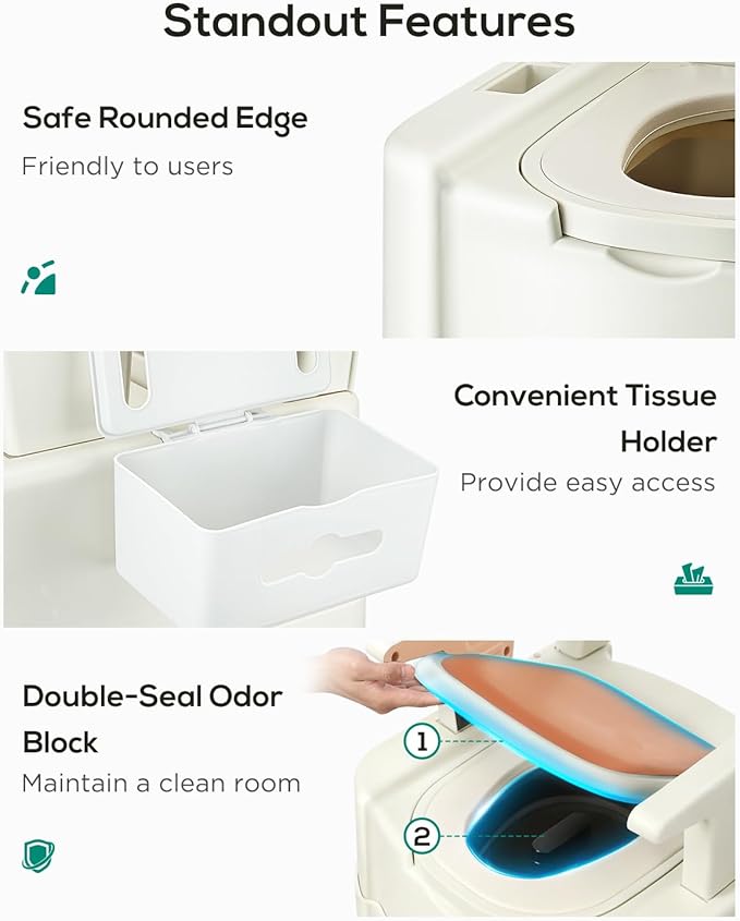 880 Lbs Heavy Duty Bedside Commode, 3-in-1 Portable Potty Chair for Elderly & Adults, Camping Toilet with Motion Light, PU Padded Sofa Chair, 2 Heights, Buckets & Tissue Box
