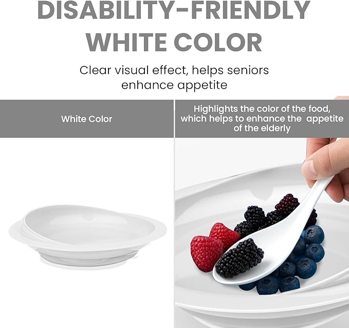 2Pack Spill Proof Scoop Plate with Non-Skid Suction Base, Adaptive Self-Feeding Dinnerware for Elderly and Disabled(White)