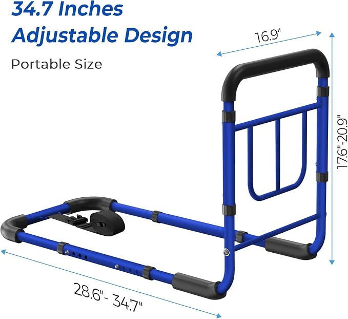 KingPavonini Bed Rails for Elderly Adults Safety, 380 LBS, Model BM03-1 | ASTM Approved, 2026 Upgraded Adjustable Bed Cane, Non-Slip Ergonomic Handle & Storage Bag, Tool-Free Bed Railings for Seniors