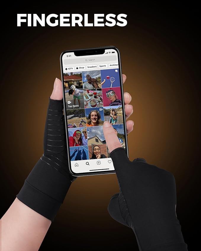 Copper Compression Gloves for Arthritis - Open Finger, Set of 2 Pairs (4 Gloves) - For Men & Women, Hand Support for Typing & Daily Wear, Helps Ease Stiffness & Swelling