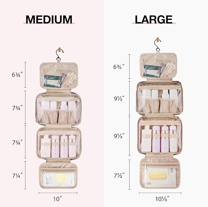 BAGSMART Toiletry Bag Hanging Travel Makeup Organizer with TSA Approved Transparent Cosmetic Bag Makeup Bag for Full Sized Toiletries, Large-Blck