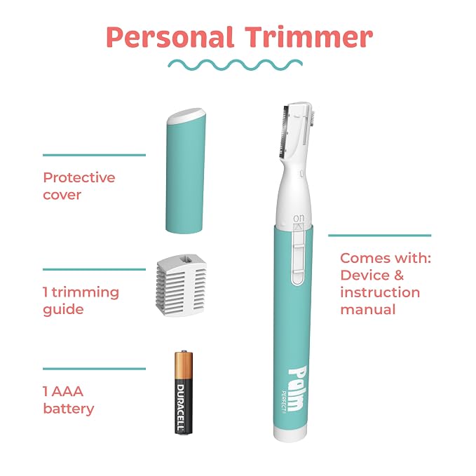 PalmPerfect Personal Hair Trimmer – Painless Precision Shaver for Eyebrows | For Eyebrows, Upper Lip, Ears, and Nose, Stainless Steel Twin-Blade Groomer with Dual-Length Comb & Battery Included